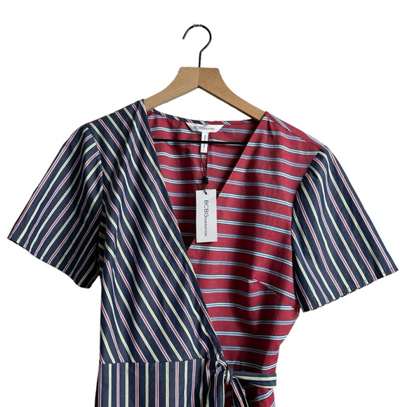 BCBGeneration Red & Blue Mixed Print Wrap Top Size Large New with Tag - Picture 7 of 11